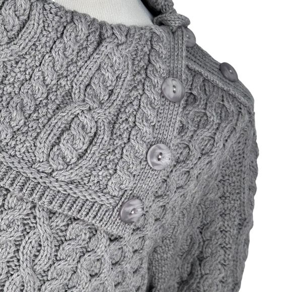 Aran Crafts Fisherman Sweater Women XL Gray Wool Button Crossover Collar New - Picture 3 of 9